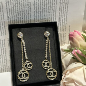 chanel double C hollow round chain earrings