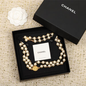chanel gold coin pearl long chain