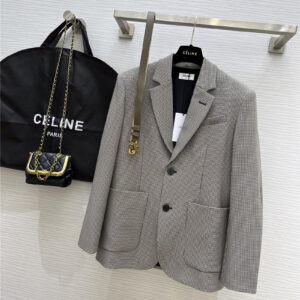 celine new wool houndstooth silhouette suit jacket