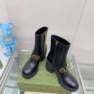 gucci metal letter buckle high heel boots