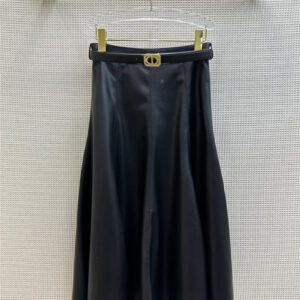 dior belted pleated PU leather skirt