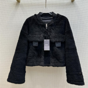 fendi stand collar short wool shearling coat