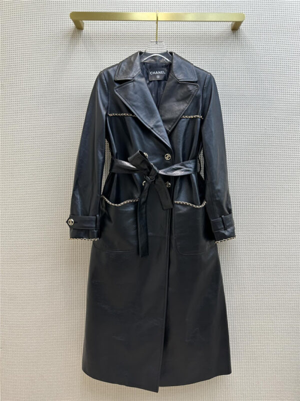 chanel lambskin double breasted trench coat with collar