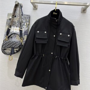 dior drawstring waist silhouette stand collar trench coat