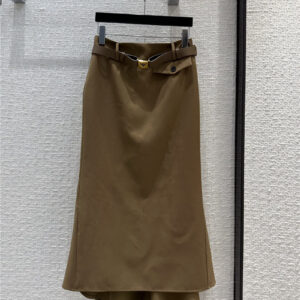 prada vintage metal triangle buckle belt fishtail skirt
