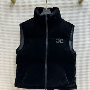 celine stand collar velvet cotton vest jacket