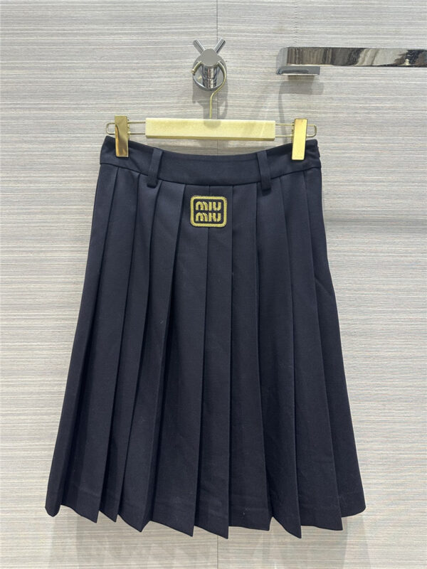 miumiu navy blue tone pleated skirt