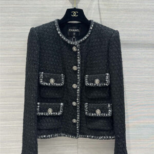 chanel metallic two-tone handwoven black and silver jacket