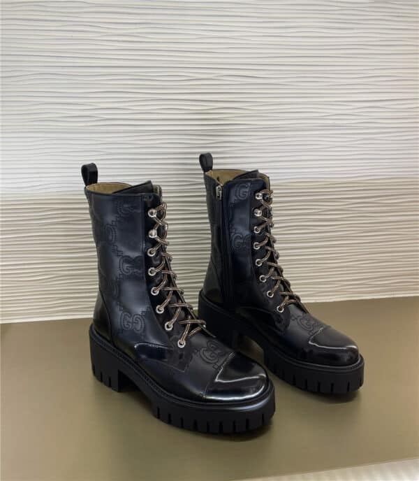 gucci double G embroidered logo retro motorcycle boots