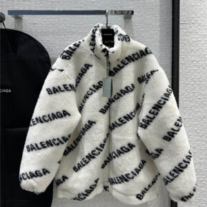 Balenciaga lambswool barrage logo quilted jacket