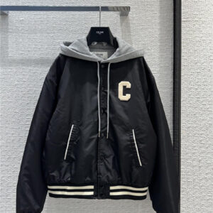 celine gray hooded baseball jacket