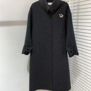 dior stand collar lapel patchwork wool coat
