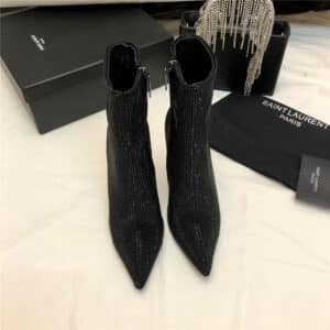 YSL letter metal heel full diamond zipper ankle boots