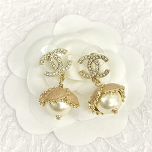 chanel enamel double c pearl flower earrings