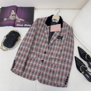 miumiu new patchwork velvet retro plaid suit jacket