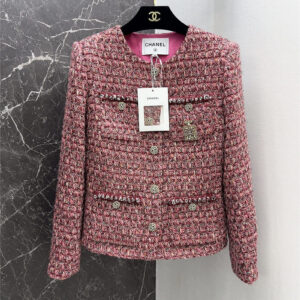 chanel colorful yarn braided soft tweed prune pink small coat