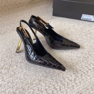 YSL catwalk style small square toe high heel sandals