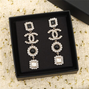 Chanel square diamond pendant double C earrings