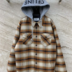 celine new yellow plaid hooded shirt style cotton jacket