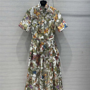 dior jouis butterfly element pattern short-sleeved dress