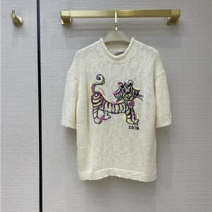 dior embroidered short sleeve sweater