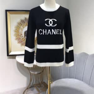 chanel letter logo embroidery knitted sweater