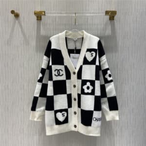 chanel black and white plaid cardigan