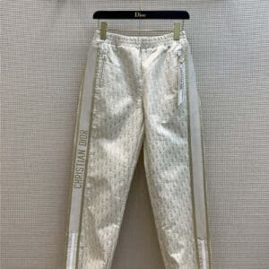 dior logo letter gold thread elastic waist trousers