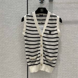 chanel striped knitted vest cardigan