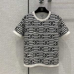 chanel striped short sleeve polo sweater