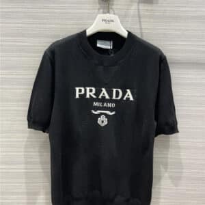 prada wool logo lettering short sleeve top