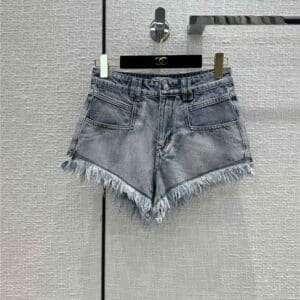 chanel fringed embroidered denim shorts