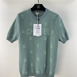 chanel logo knit short-sleeve top