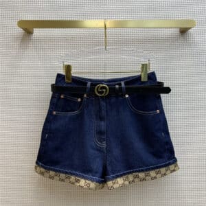 gucci belt dark blue denim shorts