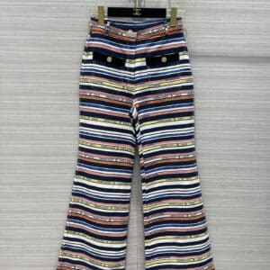 chanel striped coco denim trousers