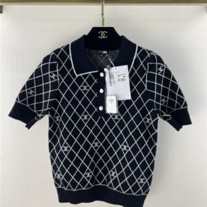 chanel full logo mesh knitted short sleeves
