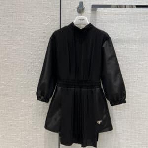 prada long sleeve pleated faux two piece jumpsuit
