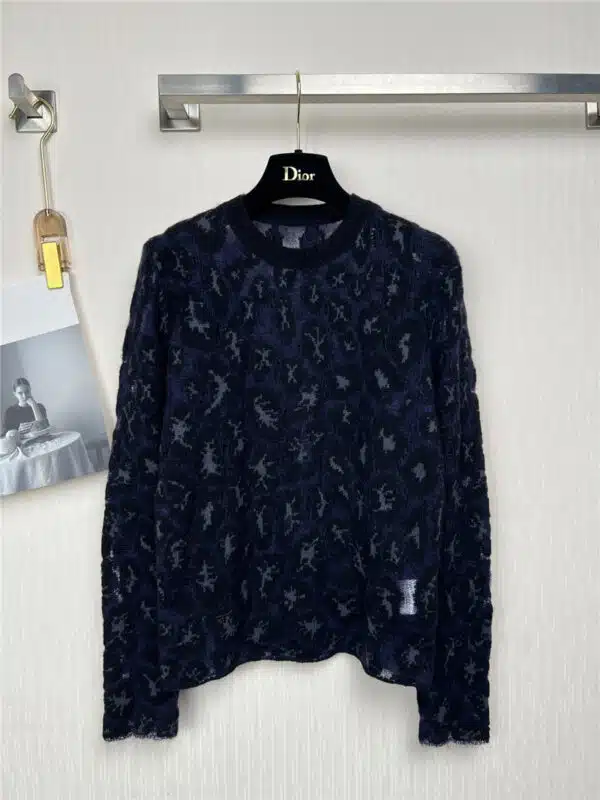 dior blue leopard-print cashmere sweater