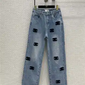 chanel logo embroidered jeans