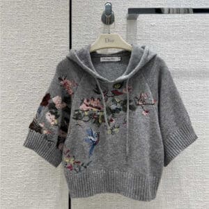 dior embroidered hooded mid-sleeve sweater