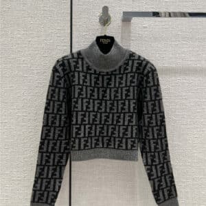fendi full logo stand collar sweater