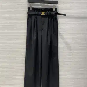 celine metal buckle leather belt straight-leg trousers