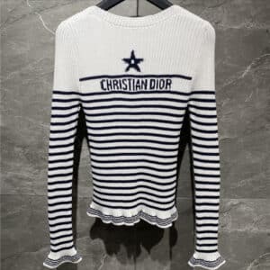 dior lucky star pattern striped knitted top