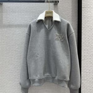 miumiu rhinestone letter logo gray sweater