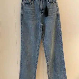 ysl logo blue straight leg jeans