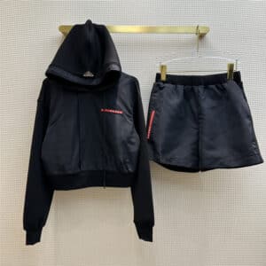 prada hooded top + elastic shorts set