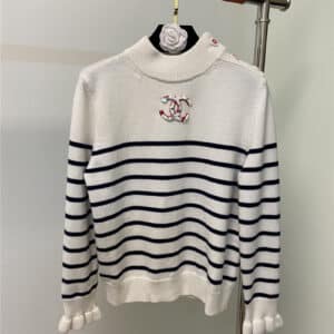 chanel sequin logo striped sweater