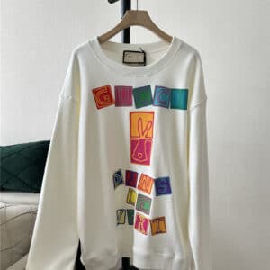 gucci square patch lettering crewneck sweatshirt
