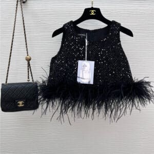 chanel black tweed knitting vest