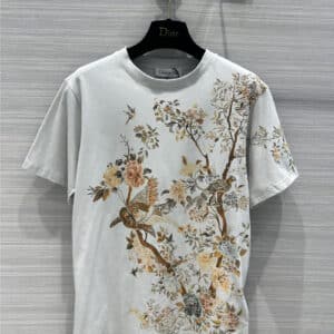 Dior Ink Birds and Flowers Printed T-shirt